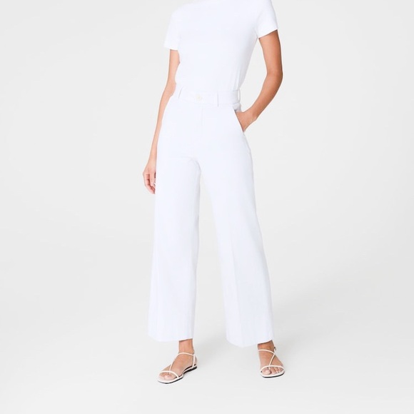 Spanx White Cropped Spanxsupersmooth Twill Pant